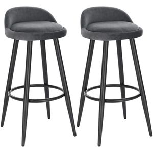 Barkruk - Set van 2 - Barstoel - Hoge stoel - Velvet - Fluweel - Grijs - 37x37x78.5 cm