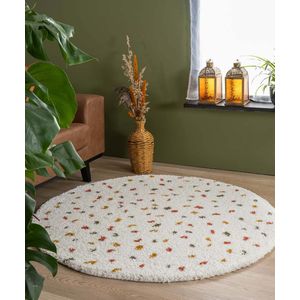 Rond hoogpolig vloerkleed stippen Artisan - wit/multi 300 cm rond