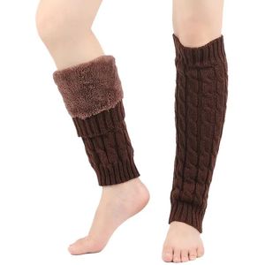 Daity 1 paar elegante, warme damessokken met pluchen details - comfortabel, verdikt gedraaid ontwerp, winterkoudebestendige laarzensokken (bruin)