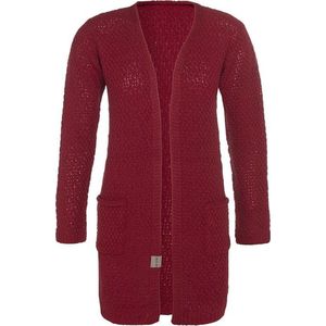 Knit Factory Luna Gebreid Vest Bordeaux - Gebreide dames cardigan - Middellang vest reikend tot boven de knie - Rood damesvest gemaakt uit 30% wol en 70% acryl - 40/42 - Met steekzakken