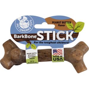 Pet Qwerks BarkBone Stick Pindakaas - Hondenspeelgoed - Niet giftig - Allergenenvrij - Hondenbot met pindakaas smaak - Nylon - Maat L - 20 cm