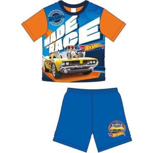 Hot Wheels pyjama / shortama - blauw met oranje - Hotwheels pyama met korte broek en t-shirt - maat 98/104