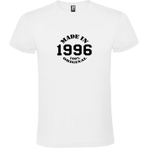 Wit T-Shirt met “Made in 1996 / 100% Original “ Afbeelding Zwart Size XS