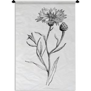 Wandkleed Korenbloem illustratie - Een zwart-wit illustratie van een enkele korenbloem Wandkleed katoen 60x90 cm - Wandtapijt met foto