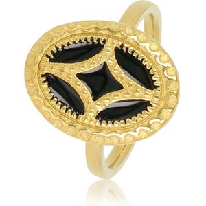 *My Bendel - Vintage ring goudkleurig met zwart - Edelstalen ring 14k goldplated met zwarte epoxy inleg - Met luxe cadeauverpakking