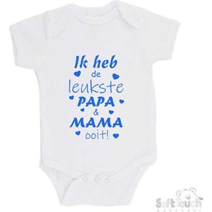 100% katoenen Romper ""Ik heb de leukste papa & mama ooit!"" Jongens Katoen Wit/blauw Maat 56/62