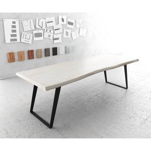 Eetkamer tafel Edge Neem wit gekalkt 260x100 XL metalen schuine Edge zwart Live-Edge