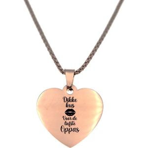 Ketting RVS - Hart - Rosegoud - Dikke Kus Voor De Liefst Oppas