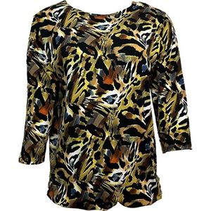 Pink Lady dames blouse - Blouse N206 camel print - 3/4 mouw - ronde hals - maat S
