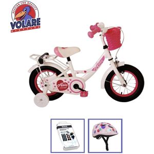 Volare Kinderfiets Ashley - 12 inch - Wit - Inclusief fietshelm & accessoires