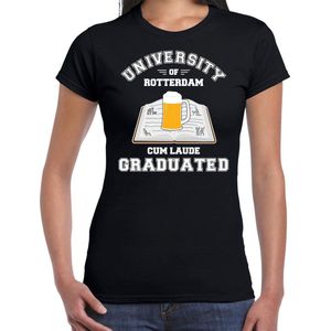 Carnaval t-shirt zwart university of Rotterdam voor dames - Rotterdams geslaagd / afstudeer cadeau verkleed shirt S