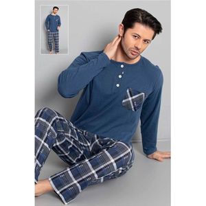 Heren Polkan Pyjama - Pyjamaset - Katoen - PyjamaTop Blauw / PyjamaBroek Blauw - 3206 _ Maat M