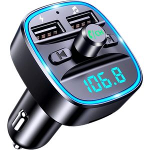 Geschikt voor Bluetooth-autokit, Bluetooth 5.3 FM-zender radioadapter draadloze MP3-muziekspeler, handsfree bellen, dubbele USB-poorten 5V/2,4A en 1A, autolader ondersteunt TF-kaart/USB-stick