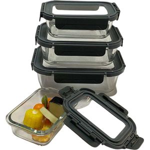 HEBBUS glazen vershoudbakjes- vershoudbakjes set-4 stuks- BPA vrij-luchtdicht