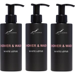 Shower & Wash White Lotus 300 ml - met pomp - zwarte fles - set van 3 stuks - Voordeelverpakking