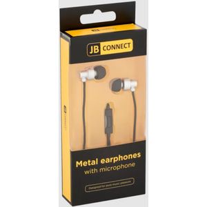 JB CONNECT Metalen Oortjes met Microfoon - Elegant Zilver Design, 1,2 meter Kabel voor Premium Luisterervaring