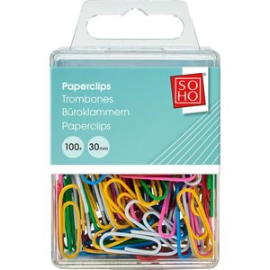 SOHO Paperclips – Gekleurde paperclips – Paperclips met kleur - 100 stuks �– 30 mm