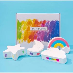 Bruisballen - Regenboog Bruisballen - Met 4 verschillende Vormen - XL Formaat - Bath Bombs - Badbommen - Badballen - Vegan - Maan, Ster, Regenboog en Wolk - met Levendige Kleuren - Inclusief Cadeauverpakking
