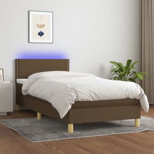 The Living Store Boxspring met matras en LED stof donkerbruin 100x200 cm - Boxspring - Boxsprings - Bed - Slaapmeubel - Boxspringbed - Boxspring Bed - Tweepersoonsbed - Bed Met Matras - Bedframe - Ledikant - Bed Met LED