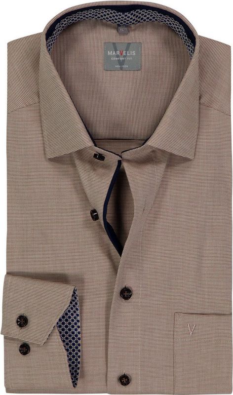 MARVELIS - Comfort Fit - Overhemd - Beige - Strijkvrij