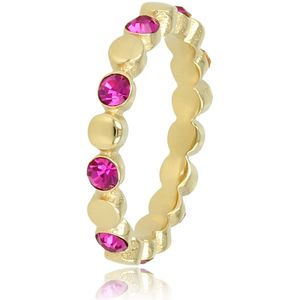 My Bendel - Smalle gouden ring met roze stenen - Smalle gouden ring met donkerroze steentjes - Met luxe cadeauverpakking