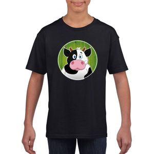 Kinder t-shirt zwart met vrolijke koe print - koeien shirt - kinderkleding / kleding 122/128