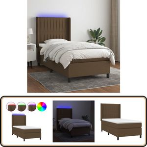 vidaXL Boxspring met LED - Donkerbruin - 90x190 cm Boxspring - Donkere Kleuren - Led Lamp - Pocketed Veren - Boxsprings