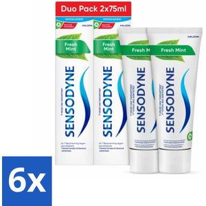 6 x Sensodyne - Tandpasta - Fresh Mint - Frisse Munt - Duopack - 2 x 75 ml - Gevoelige Tanden - Tandpasta - Tandplak Verwijderen - Fluoride - Tandglazuur