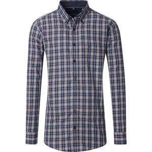 CASA MODA Sport comfort fit overhemd, popeline, blauw met donkerrood en wit dessin