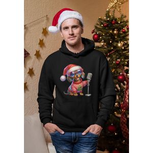 Singing Dog Santa - Kersttrui - Kerst Trui Zwart - Grappig Kersttrui - Maat M - Limited Edition