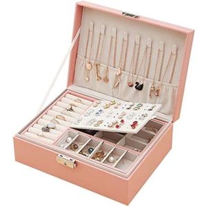 Sieradendoos 2 lagen PU-leer sieradendozen voor vrouwen meisjes tieners mannen juwelendoos sieraden organizer doos sieraden opslagdoos met slot verwijderbare verdeler voor oorbellen ringen kettingen horloge