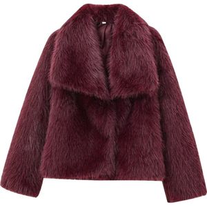 Faux Fur Jas dames - Tijdloos Elegant - winterjas dames - Luxe winterjas dames - XS - Bordeaux rood