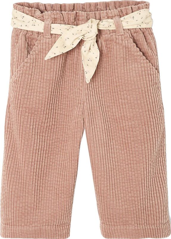 Ribbroek - Beige - Wijde Fluwelen Broek - Met Gebloemde Riem - Voor Baby's
