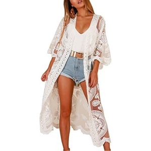 Vrouwen Badpak Cover Up - Lange Strandjurk met Bloemen Kant Patroon - Zon Bescherming Kleding voor Strand en Zwembad - Lichtgewicht en Comfortabel - Geschikt voor XS tot XL