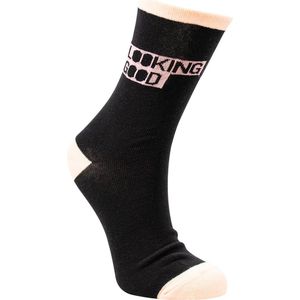 Socks | Cadeau sokken | Maat 42-46 | tekst looking good | kleur zwart roze