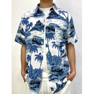 Heren Italiaans Zomers Overhemd - Korte Mouw - Palmprint - Open kraag
