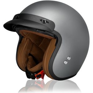 HSWHEEL Jethelm met UV-beschermend Vizier | Wasbaar & Verstelbaar | Scooterhelm & Motorhelm & Brommerhelm | Voor Heren & Dames | ECE 22.06 Goedgekeurd | Vintage Stijl | Mat grijs –M