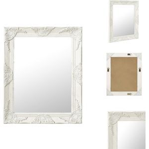 vidaXL Wandspiegel Barok 50x60 cm - wit houten frame - rechthoekig spiegelvorm - Spiegel