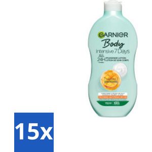 15 x Garnier - Body - Bodylotion - Intensive 7 Days - Verzorgend - Mango-extract & Probiotica - 400 ml - Bodylotion - Droge Huid - Mango Extract - Probiotica - Hydratatie
