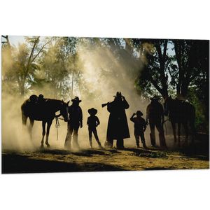 Vlag - Familie Cowboys met Paarden in het Bos - 90x60 cm Foto op Polyester Vlag