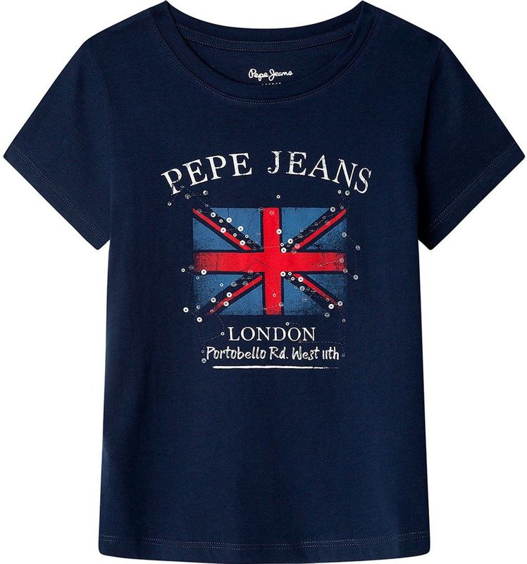 Pepe Jeans - Flag T-shirt - Blauw - Katoen - 1 stuk