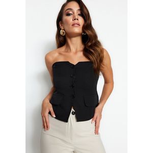 Trendyol Zwarte Slim Fit Strapless Crop Geweven Vest Twoaw24Ye00034
