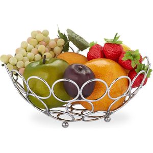Relaxdays metalen fruitschaal - 22,5cm - ruitmand - rond - modern - design - schaal fruit