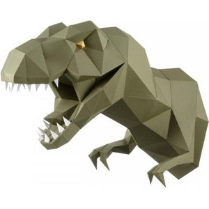 Wizardi 3D papercraft - Tyrannosaurus - Papieren wandsculptuur - Groen - 60 cm