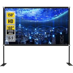 OxyFlowzy® - XXL Projector Scherm 150 Inch – 4K Full HD – 160 Graden Kijkhoek – 16:9 – Uitstekende Kwaliteit – Met Onderstelsel