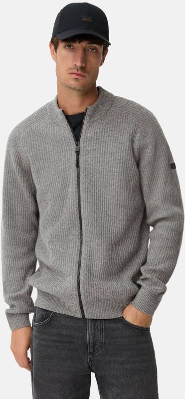 camel active - Wollen Kardigan - Steengrijs - Met Opstaande Kraag