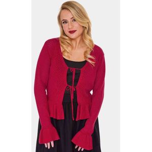 Voodoo Vixen - Red Tie Front Ruffle Cardigan - L - Rood