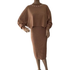 Dames Lange Gebreide Jurk met een Top Onesize S-L Camel