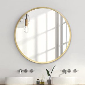 Ronde spiegel, 60 x 60 cm, metalen frame, wandspiegel, grote badkamerspiegel, cirkel hangende wandspiegel, gouden wandspiegel voor woonkamer, slaapkamer, entree, decoratie