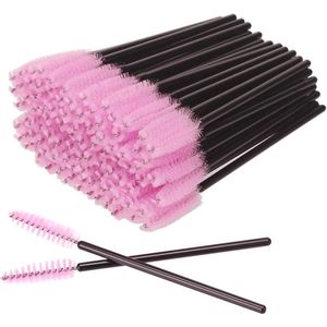 Wegwerp Wimperborsteltjes - 128 stuks - Mascara Borsteltjes - Roze glitter - voor Wimper Extensions - Mascara brush - Wenkbrauw brushes